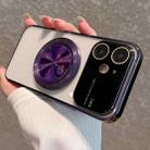 For iPhone 11 Electroplated Large Window Bracket PC Phone Case(Purple) - 1