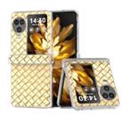 For OPPO Find N3 Flip 3 in 1 Woven Texture Transparent Frame PU Phone Case(Gold) - 1