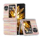 For OPPO Find N3 Flip 3 in 1 Colorful Rhombic Texture Transparent Frame PU Phone Case(Pink) - 1