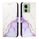 For Motorola Edge 2023 North America PT003 Marble Pattern Flip Leather Phone Case(White Purple) - 2