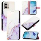 For Motorola Moto G Stylus 2023 4G PT003 Marble Pattern Flip Leather Phone Case(White Purple) - 1