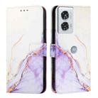 For Motorola Edge 50 Fusion PT003 Marble Pattern Flip Leather Phone Case(White Purple) - 2