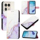 For Motorola Edge 50 Ultra PT003 Marble Pattern Flip Leather Phone Case(White Purple) - 1