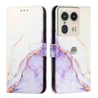 For Motorola Edge 50 Ultra PT003 Marble Pattern Flip Leather Phone Case(White Purple) - 2