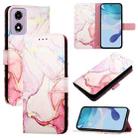 For Motorola Moto E14 PT003 Marble Pattern Flip Leather Phone Case(Rose Gold) - 1