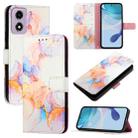 For Motorola Moto E14 PT003 Marble Pattern Flip Leather Phone Case(Galaxy Marble White) - 1