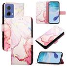 For Motorola Moto G85 PT003 Marble Pattern Flip Leather Phone Case(Rose Gold) - 1