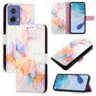 For Motorola Moto G85 PT003 Marble Pattern Flip Leather Phone Case(Galaxy Marble White) - 1