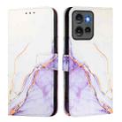 For Motorola Edge 50 5G Global PT003 Marble Pattern Flip Leather Phone Case(White Purple) - 3