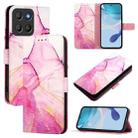 For Motorola Moto G15 PT003 Marble Pattern Flip Leather Phone Case(Pink Purple Gold) - 1