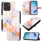 For Motorola Moto G15 PT003 Marble Pattern Flip Leather Phone Case(Galaxy Marble White) - 1