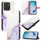 For Motorola Moto G15 PT003 Marble Pattern Flip Leather Phone Case(White Purple) - 1
