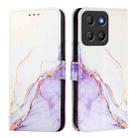 For Motorola Moto G15 PT003 Marble Pattern Flip Leather Phone Case(White Purple) - 2