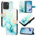 For Motorola Moto G15 PT003 Marble Pattern Flip Leather Phone Case(Green) - 1