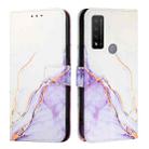 For TCL 20R 5G PT003 Marble Pattern Flip Leather Phone Case(White Purple) - 2