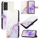 For TCL 40 SE PT003 Marble Pattern Flip Leather Phone Case(White Purple) - 1