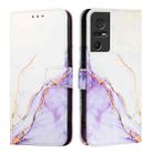 For TCL 40 SE PT003 Marble Pattern Flip Leather Phone Case(White Purple) - 2