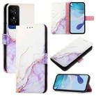 For TCL 50 5G PT003 Marble Pattern Flip Leather Phone Case(White Purple) - 1