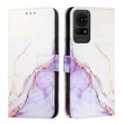 For TCL 50 LE PT003 Marble Pattern Flip Leather Phone Case(White Purple) - 2