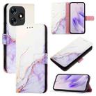 For Tecno Spark 10 4G PT003 Marble Pattern Flip Leather Phone Case(White Purple) - 1