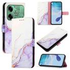 For Tecno Pova 6 4G PT003 Marble Pattern Flip Leather Phone Case(White Purple) - 1