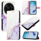 For Sharp Aquos R9 Pro SH-54E PT003 Marble Pattern Flip Leather Phone Case(White Purple) - 1