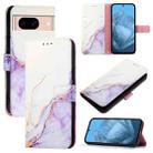 For Google Pixel 8a PT003 Marble Pattern Flip Leather Phone Case(White Purple) - 1