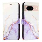 For Google Pixel 8a PT003 Marble Pattern Flip Leather Phone Case(White Purple) - 2