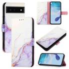 For Google Pixel 6 PT003 Marble Pattern Flip Leather Phone Case(White Purple) - 1
