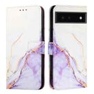 For Google Pixel 6 PT003 Marble Pattern Flip Leather Phone Case(White Purple) - 2