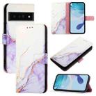 For Google Pixel 6 Pro PT003 Marble Pattern Flip Leather Phone Case(White Purple) - 1