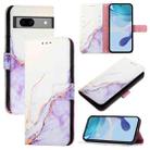 For Google Pixel 7a PT003 Marble Pattern Flip Leather Phone Case(White Purple) - 1