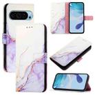 For Google Pixel 9 PT003 Marble Pattern Flip Leather Phone Case(White Purple) - 1