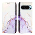 For Google Pixel 9 PT003 Marble Pattern Flip Leather Phone Case(White Purple) - 2