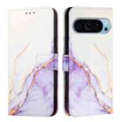 For Google Pixel 9 Pro XL PT003 Marble Pattern Flip Leather Phone Case(White Purple) - 2