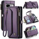 For Google Pixel 7a CaseMe C36 Card Slots Zipper Wallet RFID Anti-theft Leather Phone Case(Purple) - 1