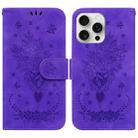 For iPhone 16 Pro Max Butterfly Rose Embossed Leather Phone Case(Purple) - 1