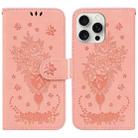 For iPhone 16 Pro Max Butterfly Rose Embossed Leather Phone Case(Pink) - 1