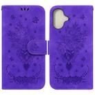 For iPhone 16 Plus Butterfly Rose Embossed Leather Phone Case(Purple) - 1