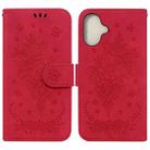 For iPhone 16 Plus Butterfly Rose Embossed Leather Phone Case(Red) - 1