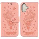 For iPhone 16 Plus Butterfly Rose Embossed Leather Phone Case(Pink) - 1