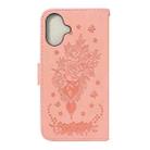 For iPhone 16 Plus Butterfly Rose Embossed Leather Phone Case(Pink) - 3