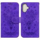 For iPhone 16 Butterfly Rose Embossed Leather Phone Case(Purple) - 1