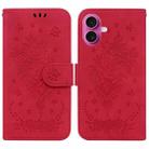 For iPhone 17 Butterfly Rose Embossed Leather Phone Case(Red) - 1