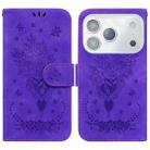 For iPhone 17 Pro Butterfly Rose Embossed Leather Phone Case(Purple) - 1