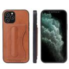 For iPhone 12 / 12 Pro Fierre Shann Full Coverage Protective Leather Case with Holder & Card Slot(Brown) - 1