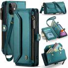 For iPhone 11 CaseMe C36 Card Slots Zipper Wallet RFID Anti-theft Leather Phone Case(Blue-green) - 1