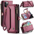 For iPhone 11 Pro CaseMe C36 Card Slots Zipper Wallet RFID Anti-theft Leather Phone Case(Wine Red) - 1