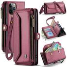 For iPhone 11 Pro Max CaseMe C36 Card Slots Zipper Wallet RFID Anti-theft Leather Phone Case(Wine Red) - 1
