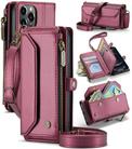 For iPhone 12 Pro CaseMe C36 Card Slots Zipper Wallet RFID Anti-theft Leather Phone Case(Wine Red) - 1
